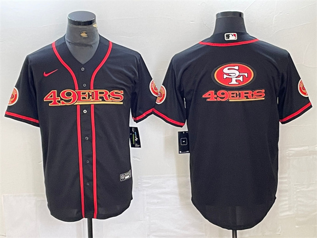 Men's San Francisco 49ers Black Team Big Logo With Patch Cool Base Stitched Baseball Jersey Men's San Francisco 49ers Black Team Big Logo With Patch Cool Base Stitched Baseball Jersey